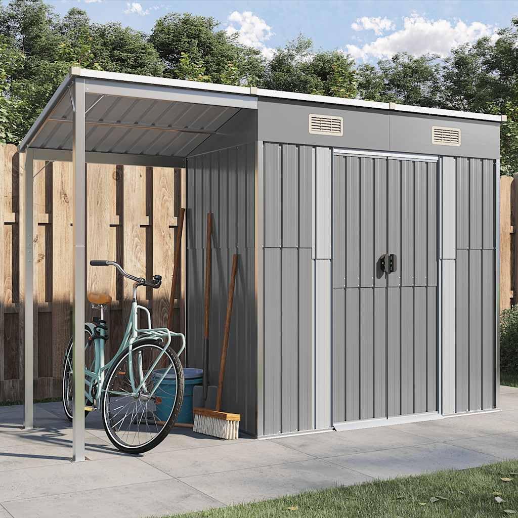 jardinite Abri de Jardin avec Toit prolongé Gris Clair 277x107x181 cm, Maison & Jardin, Pelouses & Jardins, Vie en extérieur, Structures extérieures, Cabanes & abris de Jardin, Gris, (Poids 41.56KG)