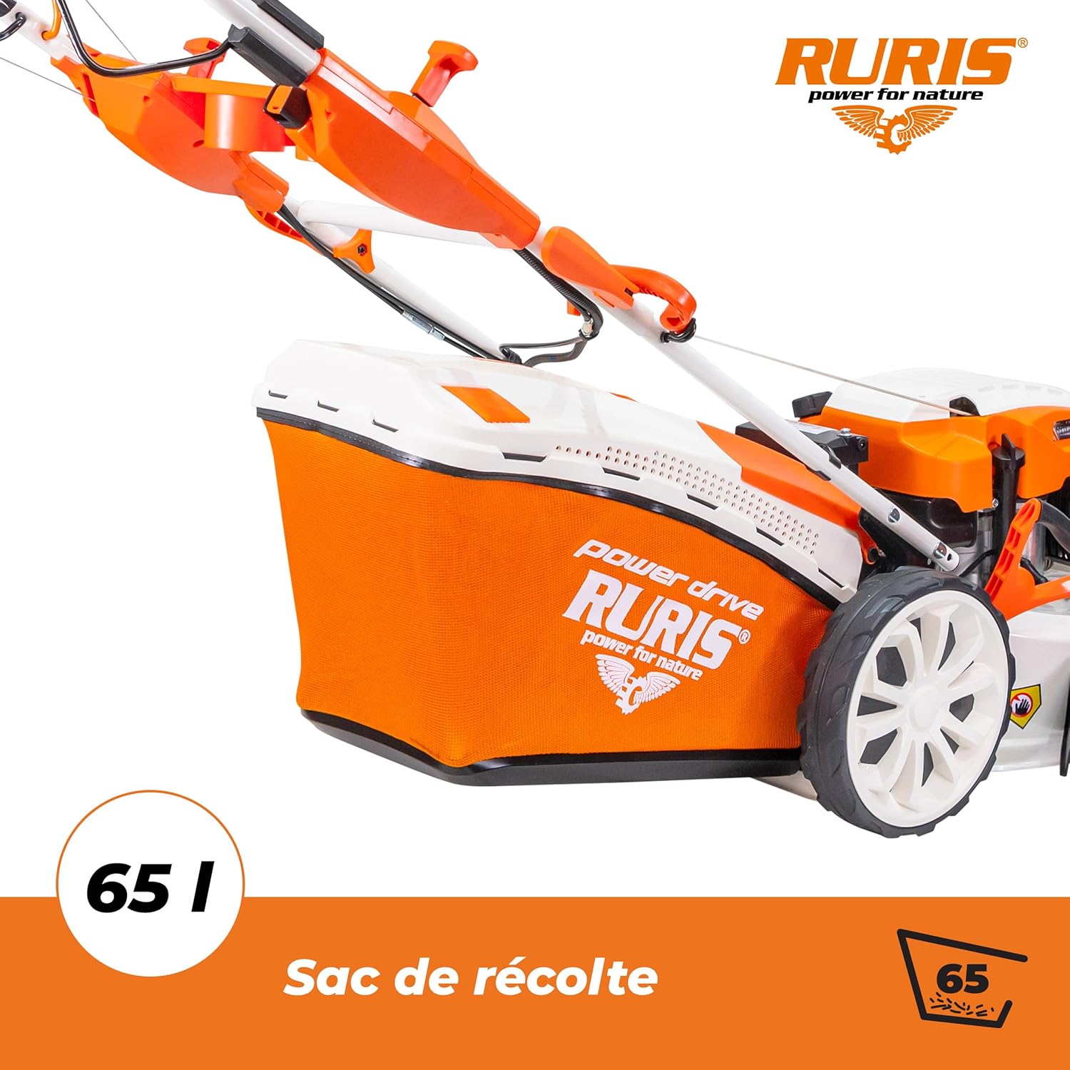 jardinite Tondeuse à Gazon Thermique 5 en 1 Mulching 5,7 CV 196cc RX500S, Orange