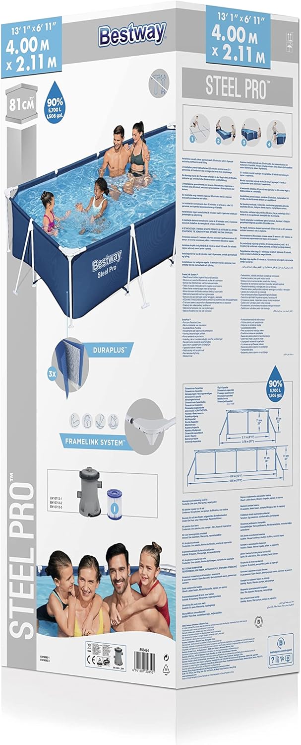 Piscine hors sol - 4,00x2,11x0,81m - set complet, robuste - 13'1