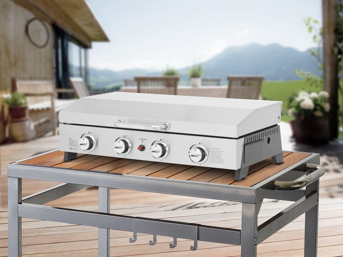 Fasto - plancha à gaz inox 4 brûleurs 10kW gris avec couvercle Fasto