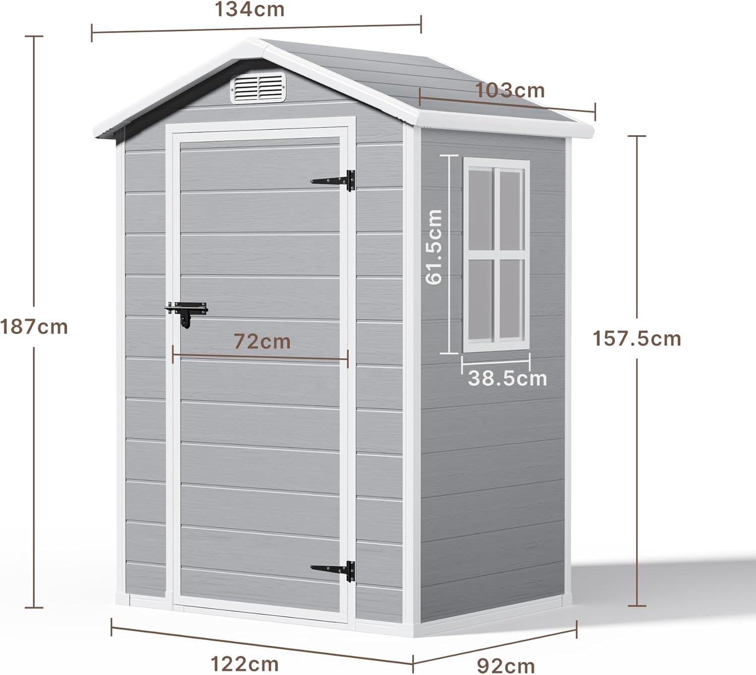 Abri de jardin résine - 122x92x187 cm - fenêtre, ventilé, verrouillable