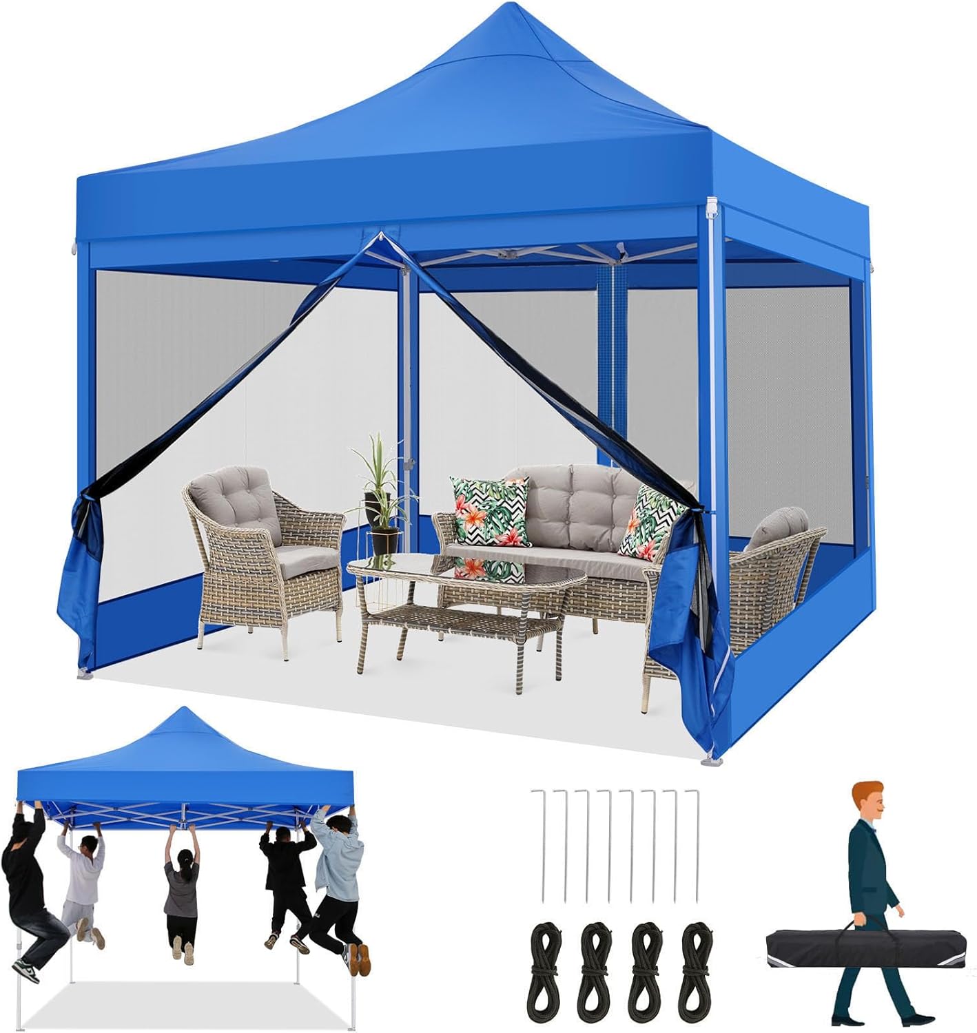 TOOLUCK - auvent pop-up plage - 1,8x1,8 m - bleu, protection solaire