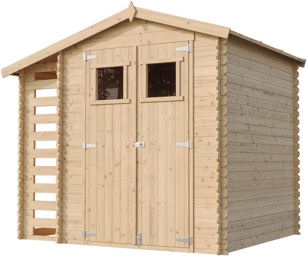 Abri de Jardin en Bois et Range bûches extérieur - Stockage extérieur I206xL272xH218 cm/ 3,53 + 0,97 m2 Petit abri à Outils, Local à vélos - jardinite M386