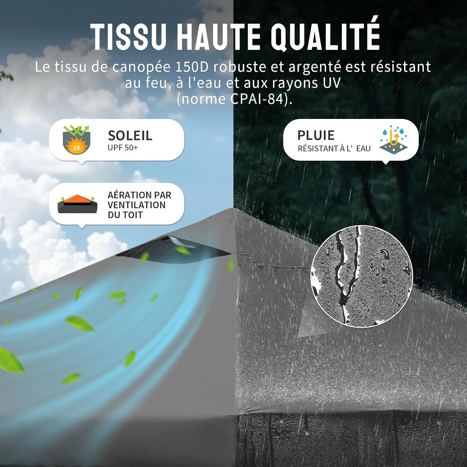 jardinite Tonnelle Pliante 3x3 Imperméable, Barnum Pliant de Jardin Exterieur, Pop-Up Gazebo avec Sac de Rangement, UPF 50+, avec 4 Parois Latérales Amovible, 4 Sac de Sable, Gris