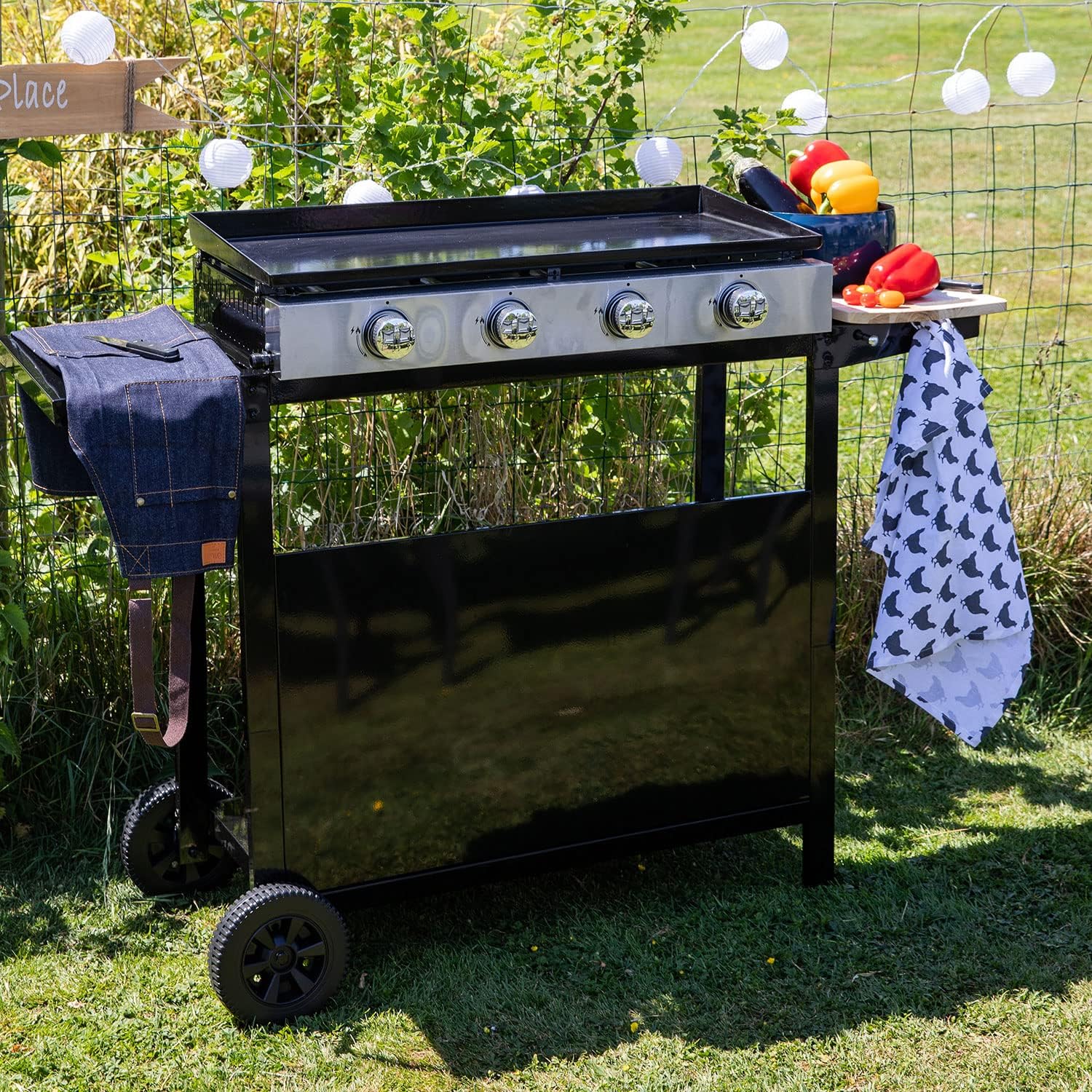 jardinite - Plancha Mérida 4 brûleurs avec chariot - gaz - 78x41 cm