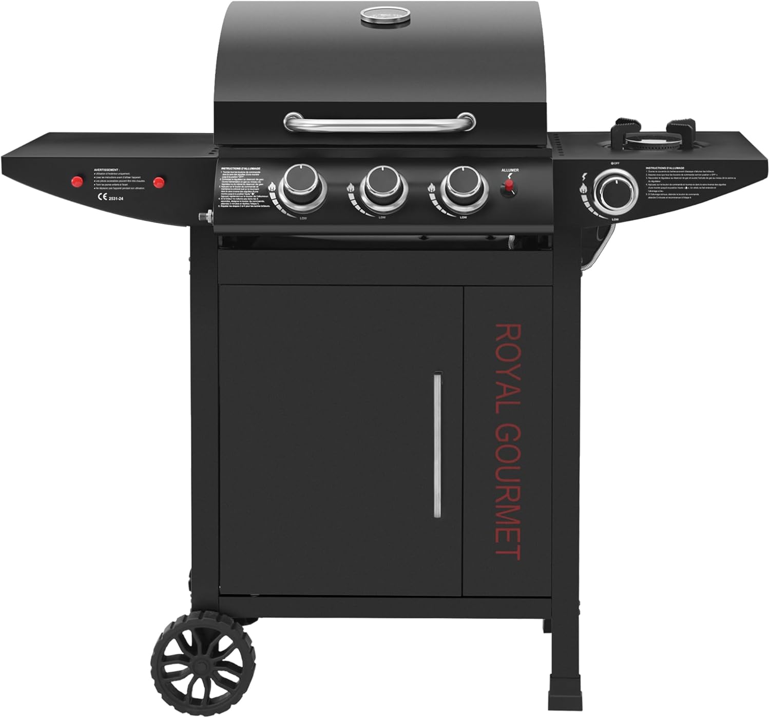 jardinite - barbecue gaz 3+1 brûleurs inox - 11,5 kW - chariot, 2 roues, thermomètre