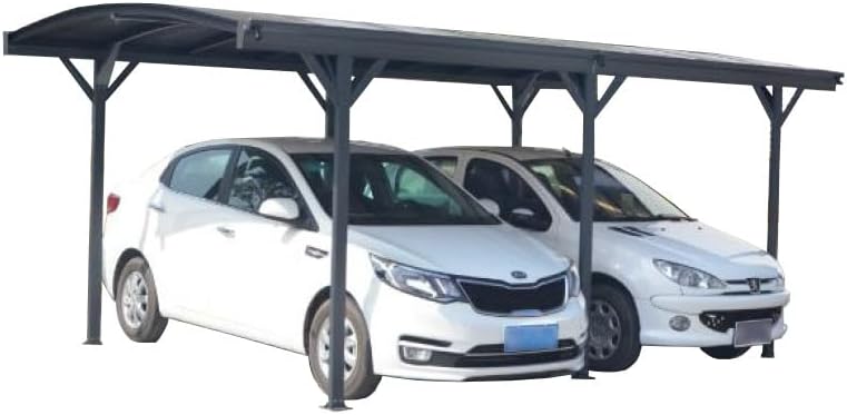 Carport autoportant - aluminium/polycarbonate - 17,28m² - anti-UV, gris, gouttières