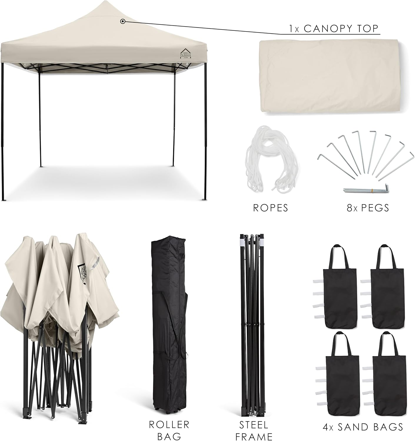 jardinite - Tonnelle pliante série premium - 3x3m - étanche, parois latérales, accessoires, haute qualité