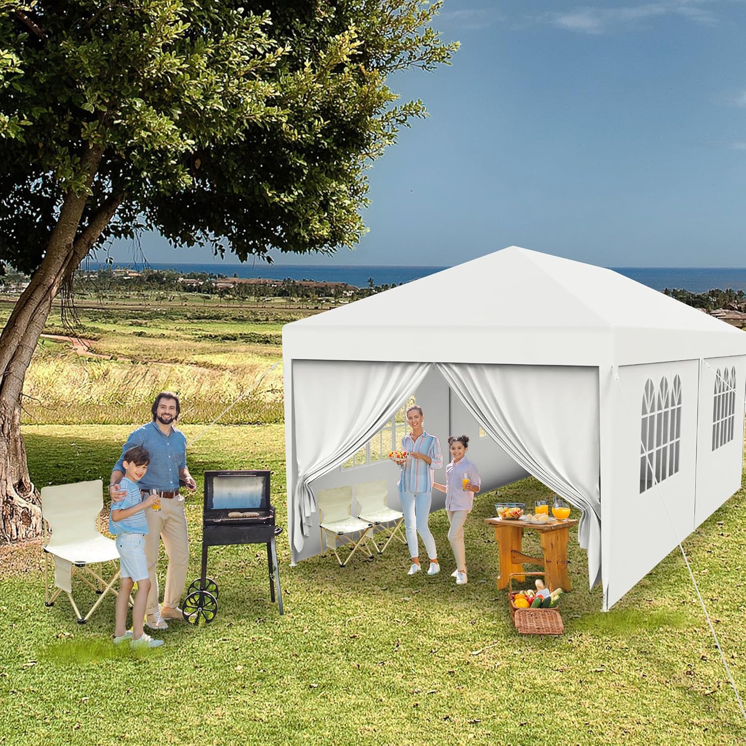 LZQ - Tonnelle jardin 3x6m, imperméable, 6 parois, montage rapide