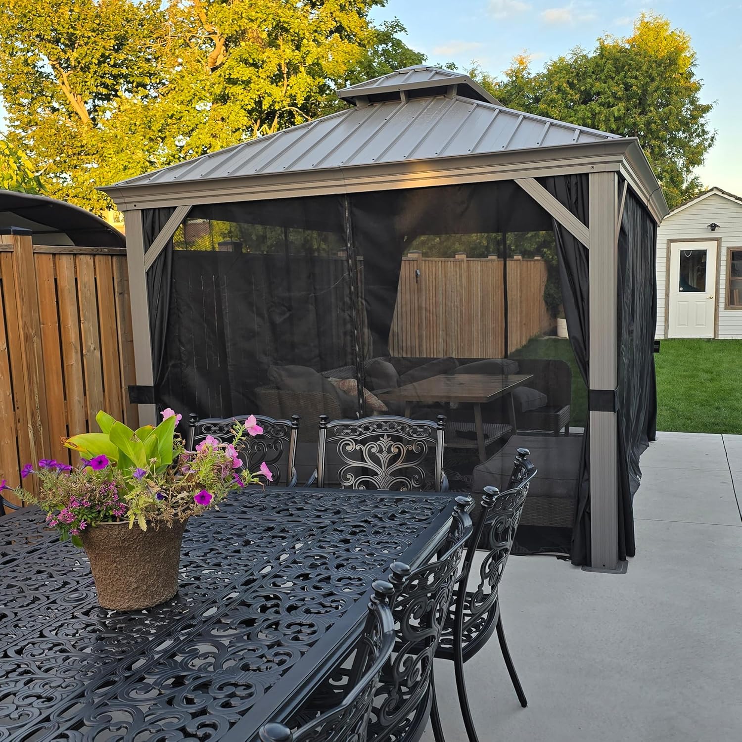 jardinite - Tonnelle de Jardin 3x4,25m - aluminium double toit, imperméable, moustiquaire, rideaux