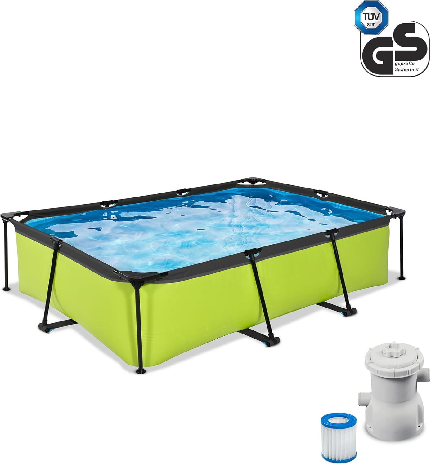 jardinite Piscine Lime - 300x200x65cm - Piscine Hors Sol Rectangulaire avec Pompe Filtrante à Cartouche - Entrée Basse - Idéal pour Les Jeunes Enfants - Cadre Stable - Design Unique - Vert