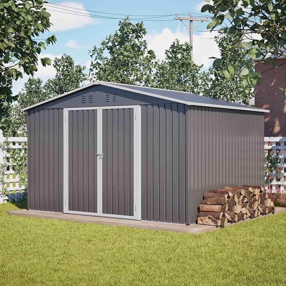 jardinite - abri de jardin métal - 300x252x191cm - double porte coulissante, ventilation - Gris-C