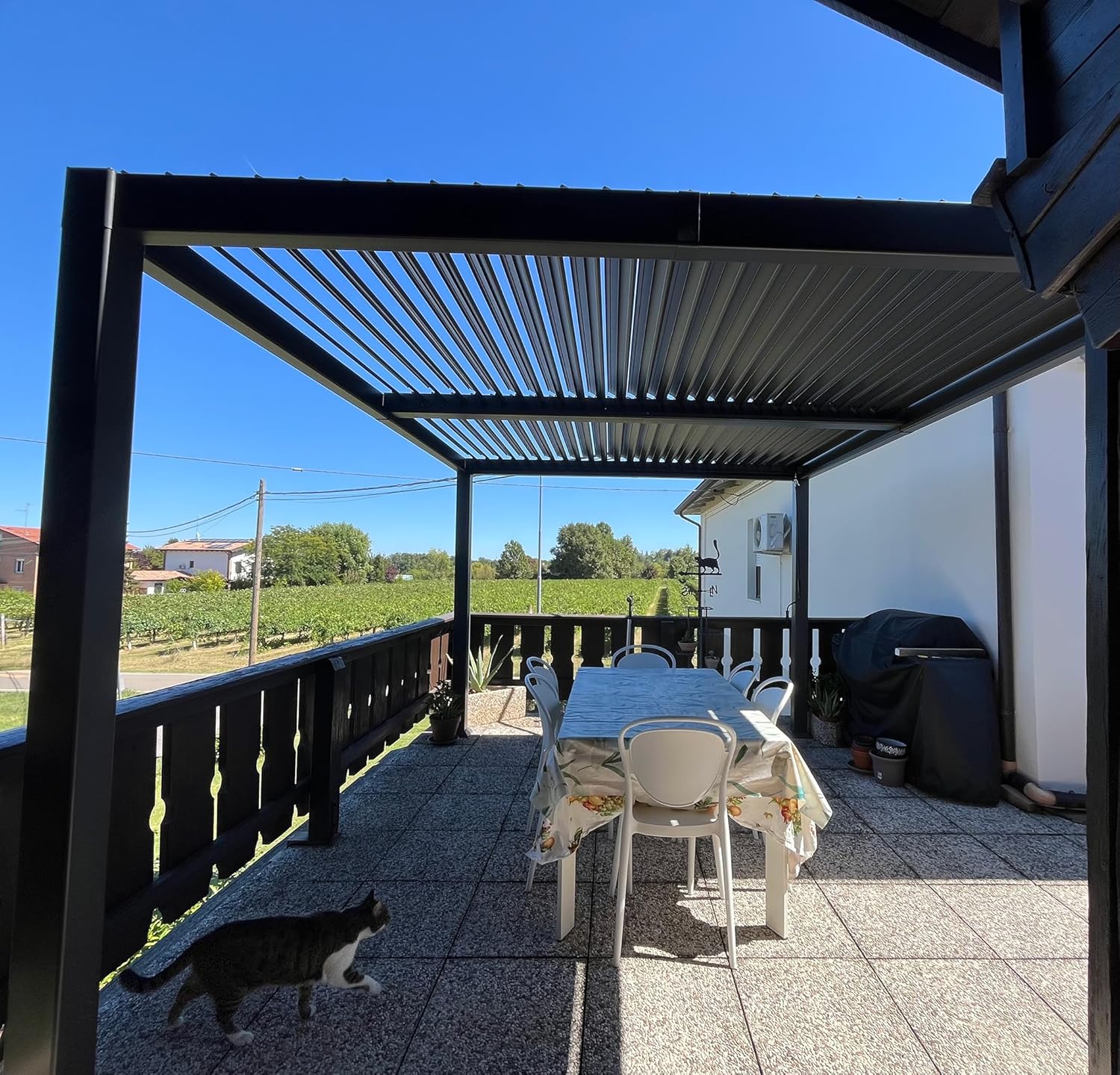 jardinite - pergola bioclimatique - 3x3,65m - aluminium, lames orientables, gris