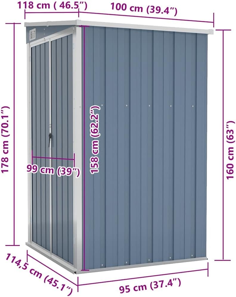 Cabanes & abris de Jardin - remise murale gris - 118x100x178cm - acier galvanisé, Poids 22.7kg