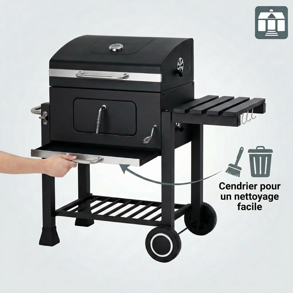 jardinite - Memphis - acier, grille, tablette pliable, roulettes, thermomètre, bac à cendres