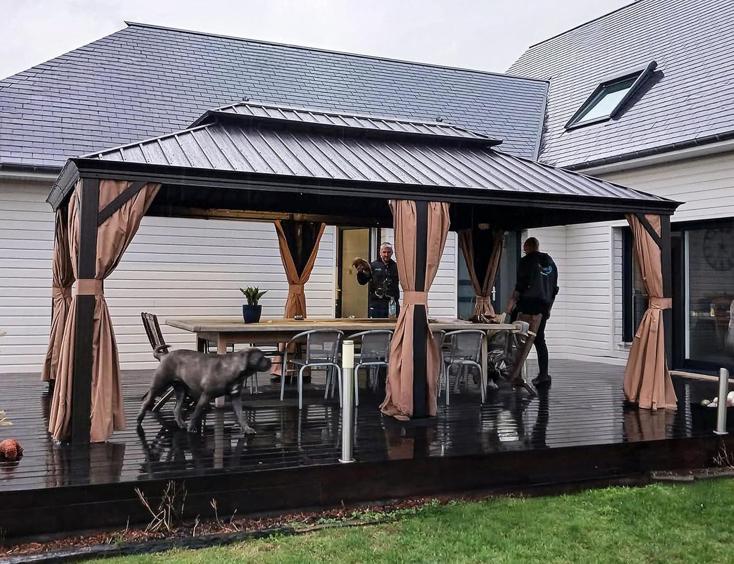 jardinite - Double Toit Bronze - 6x3,65m - Rideaux épais, moustiquaire, gouttière, poteaux renforcés