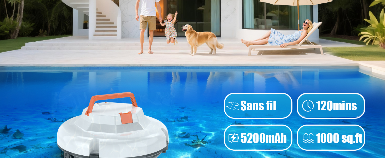 Robot aspirateur de Piscine sans Fil pour Piscine Hors Sol Nettoyeur de Piscine Automatique