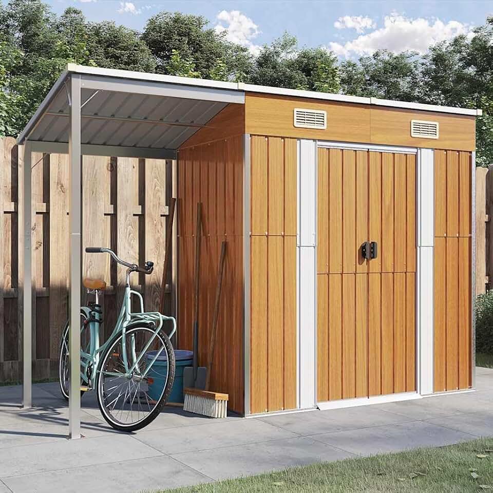 Abri de jardin marron clair - 277x107x181 cm - toit prolongé - 41,56 kg