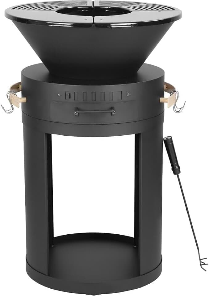 Barbecue plancha jardinite charbon/bois, Cesar - 49x49x92cm, noir