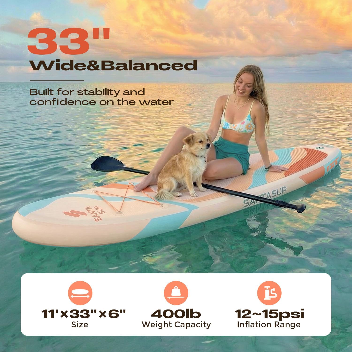 Tableau Gonflable Stand Up Paddle avec Accessoires Sup, Pont EVA antidérapant, Tableau Large 10'6