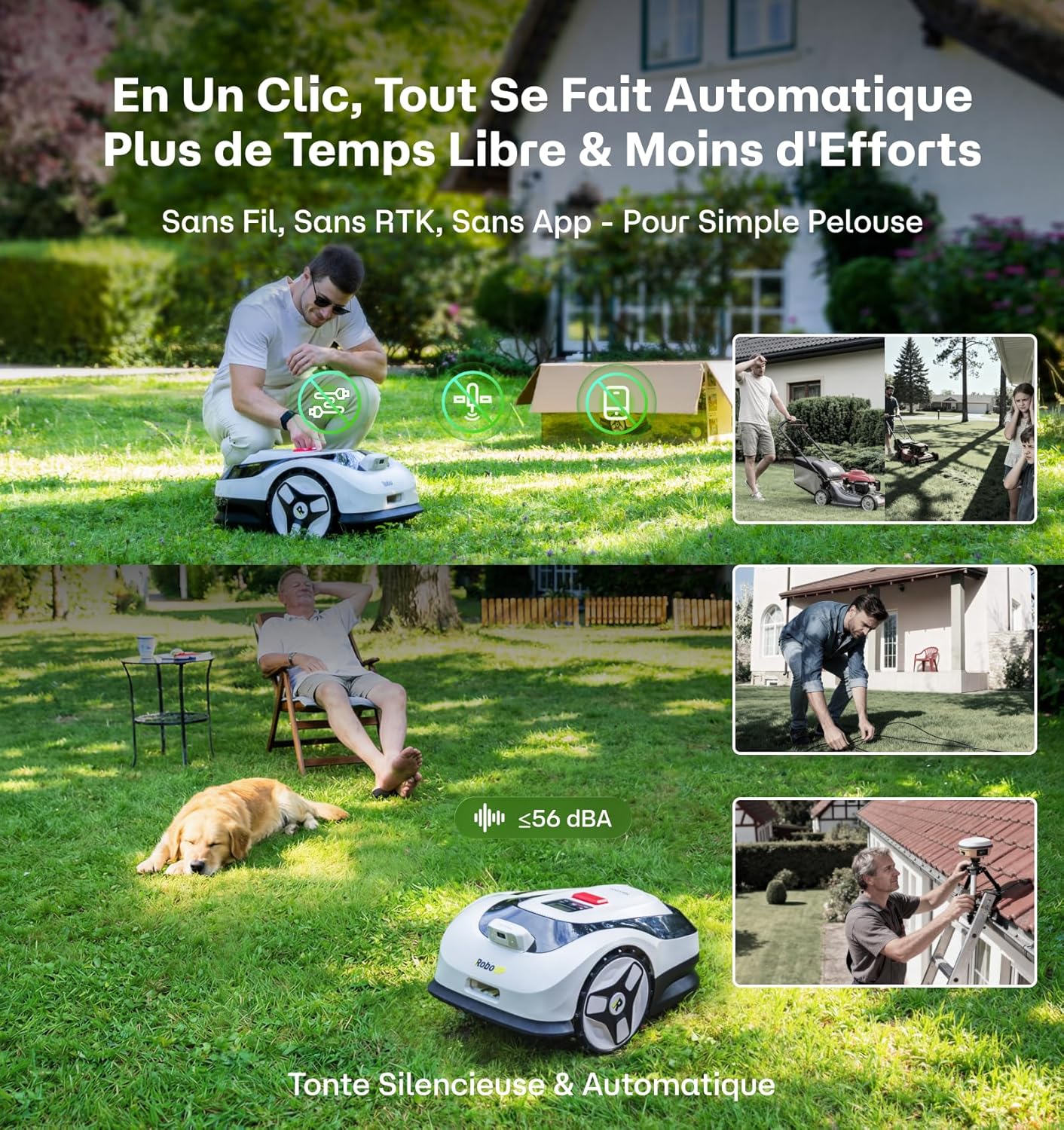 Raccoon - Robot Tondeuse 600m² - Vision sans RTK, U/Tonte, 5Ah Recharge, 150min Autonomie.