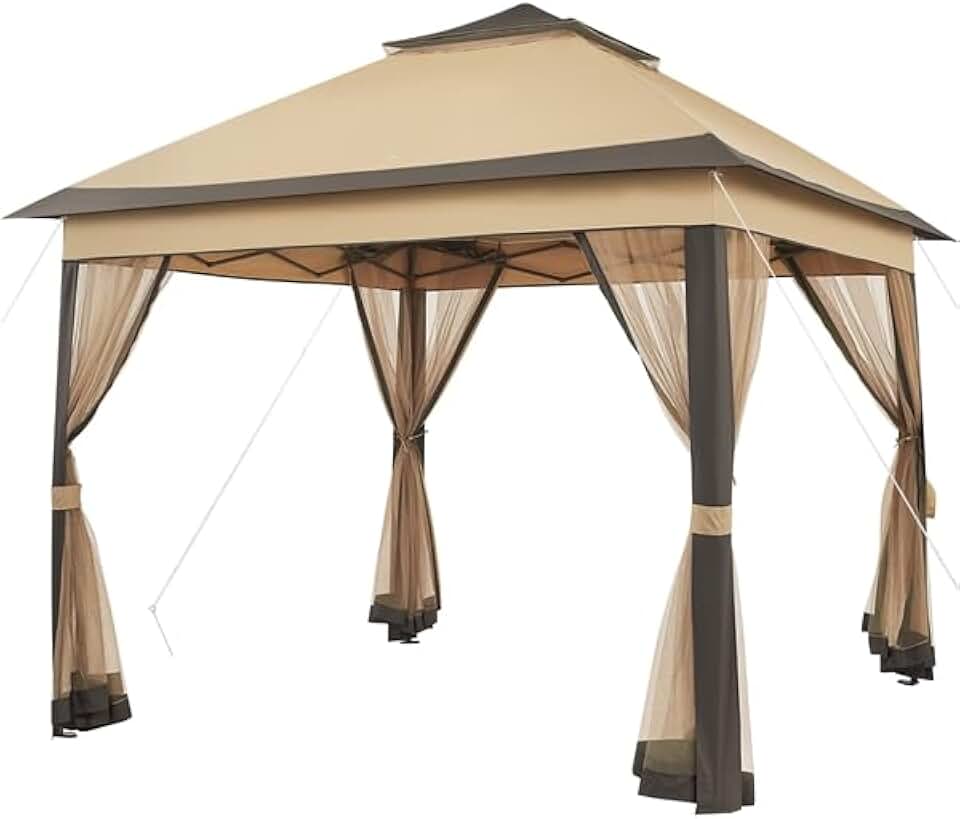 jardinite - tonnelle jardin série kaki/brun - 3,3x3,3m - moustiquaires, toile imperméable