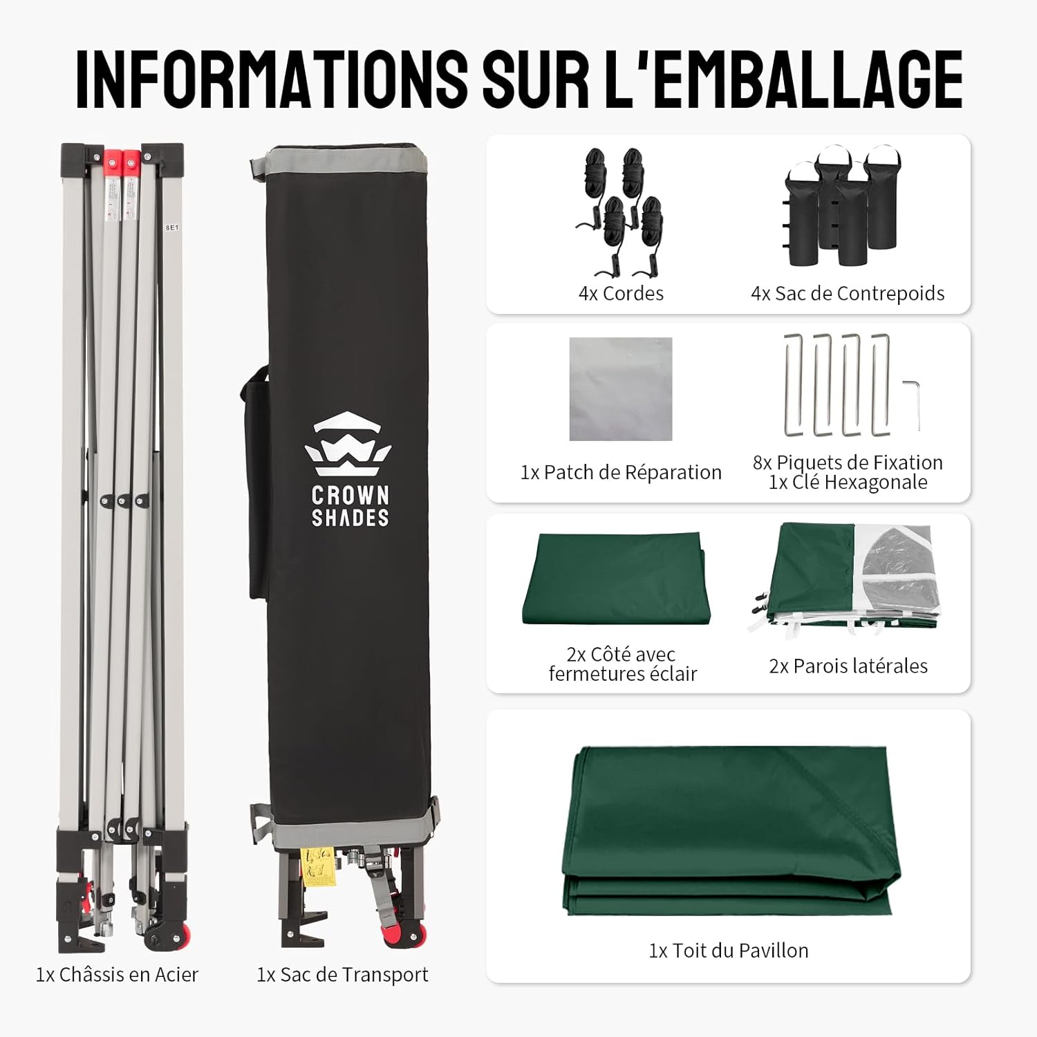 jardinite Tonnelle Pliante 3x3 Imperméable, Barnum Pliant de Jardin Exterieur, Pop-Up Gazebo avec Sac de Rangement, UPF 50+, avec 4 Parois Latérales Amovible, 4 Sac de Sable, Vert Forêt