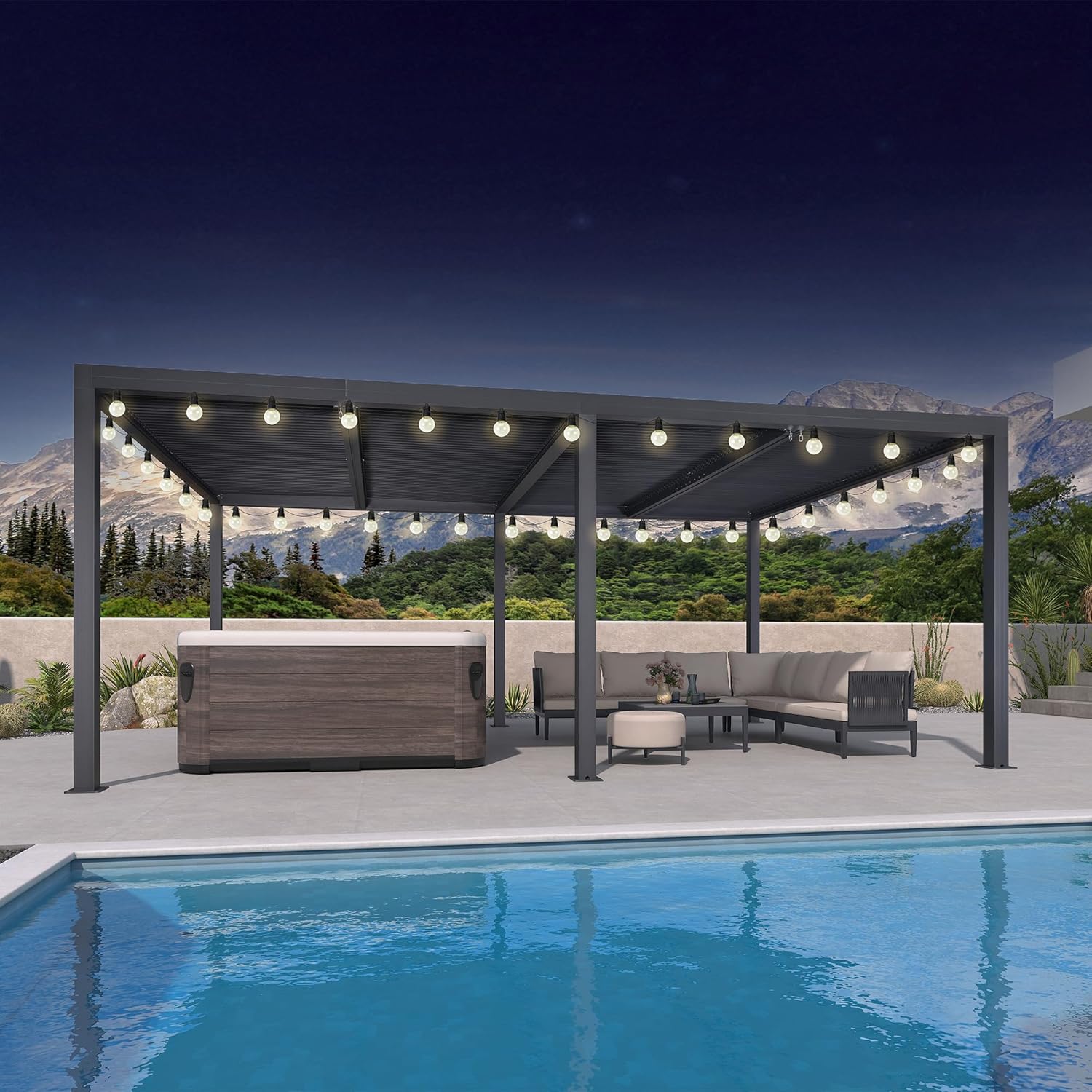 jardinite - Pergola bioclimatique - 6x3,68m - éclairage intégré, aluminium, lames orientables
