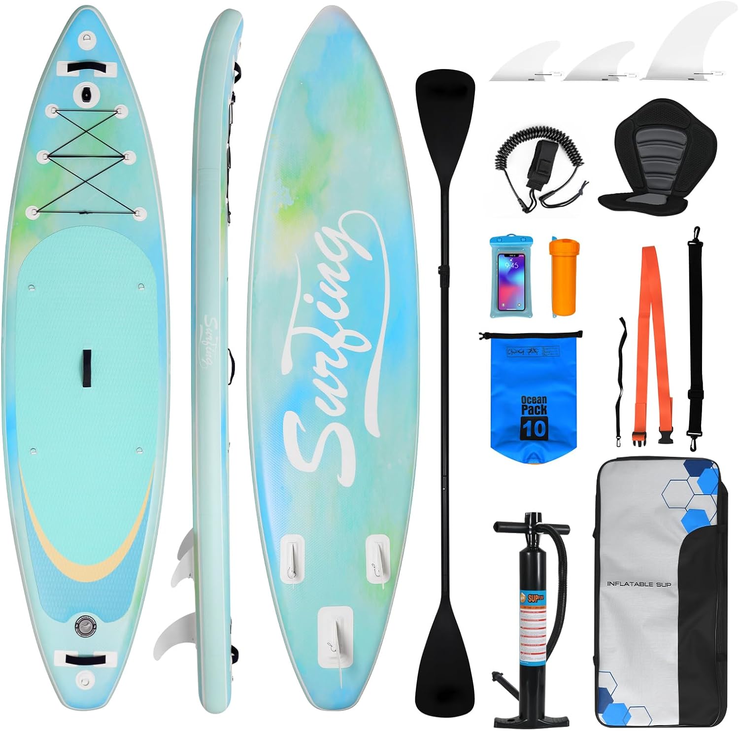 jardinite - paddle gonflable adulte - 320/335cm - 2 places, siège kayak, pagaie alu, support caméra, pompe, 150 kg
