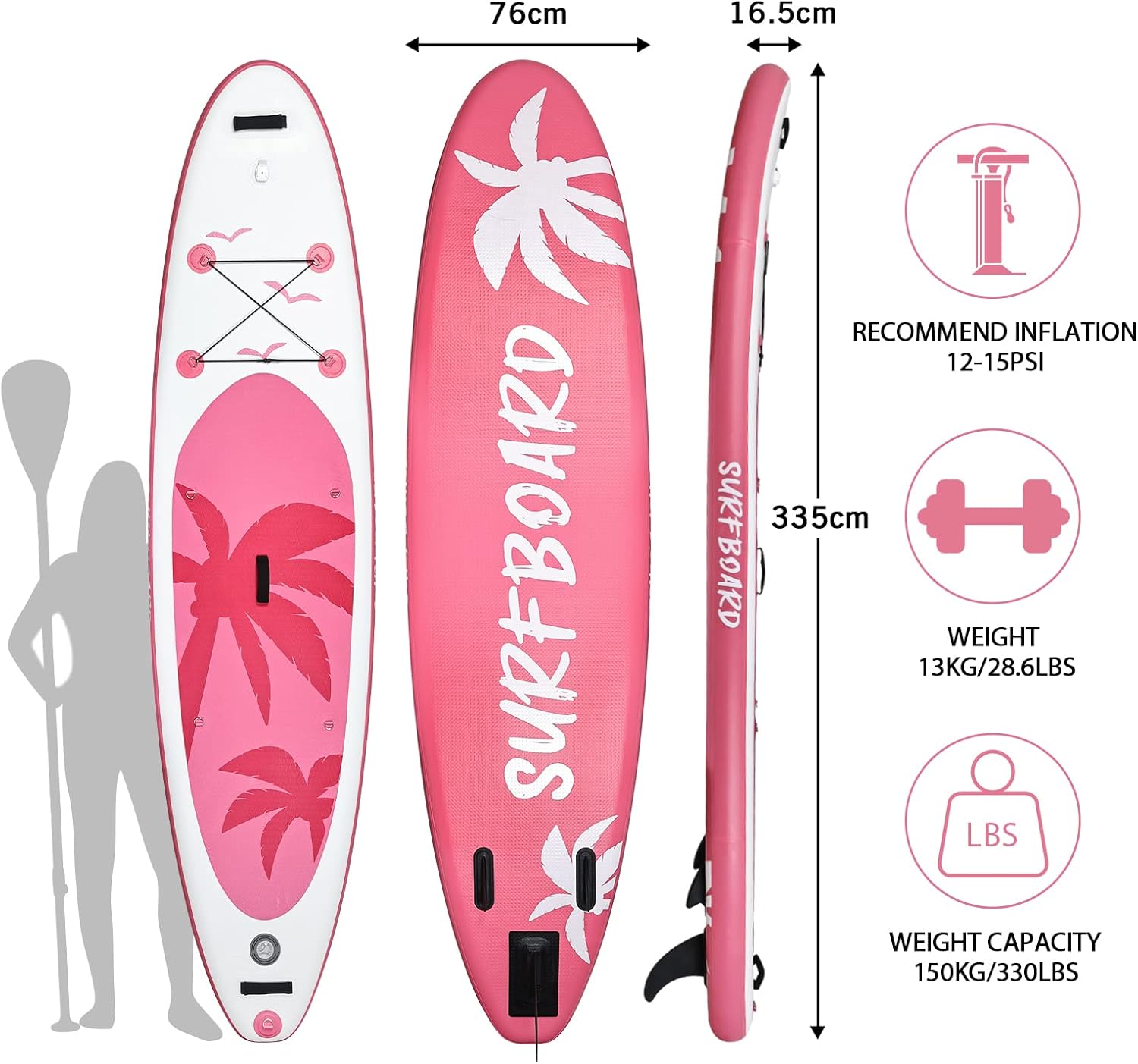jardinite - Paddle gonflable adulte - 320/335cm - 2 places, siège kayak, pagaie alu, support caméra, pompe, 150kg
