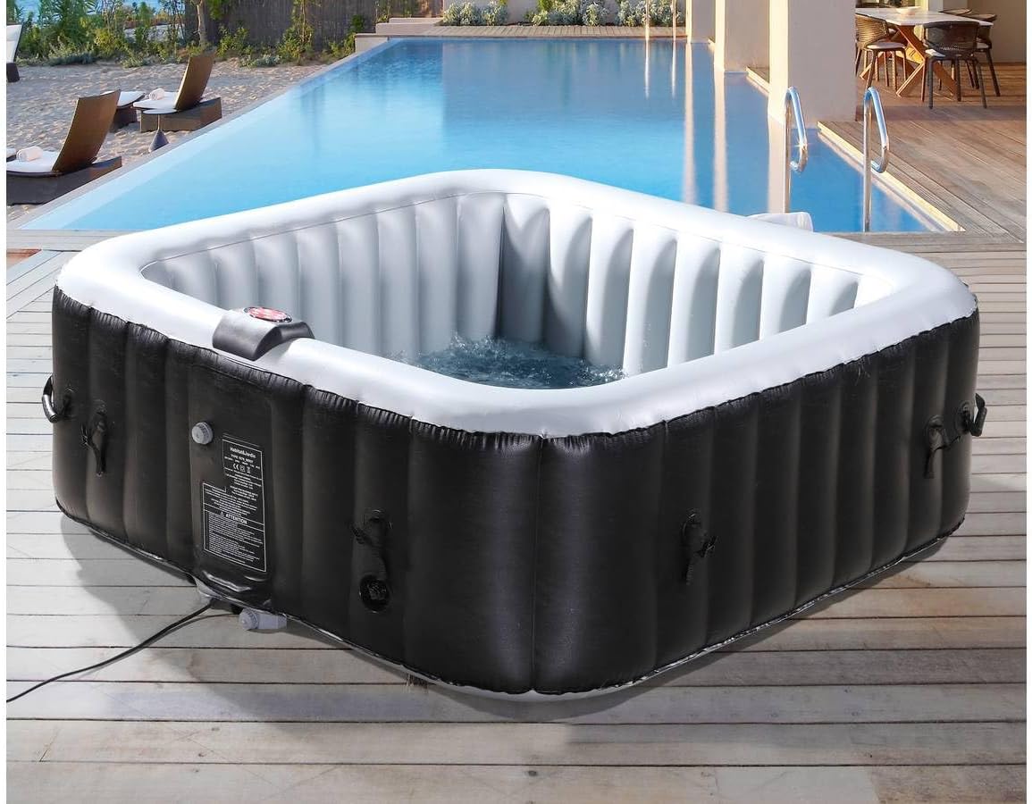 Spa gonflable - 6 places, PVC, gris/noir, dimensions généreuses