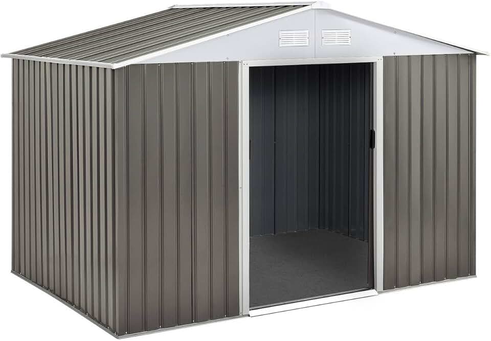 jardinite - 191x277x202 cm - abri de jardin métal, acier galvanisé, taupe/blanc
