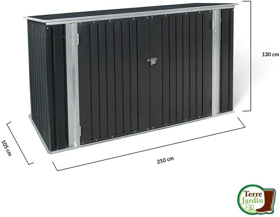 jardinite - Abri de jardin métal 210x105x130cm - toit ouvrant, double porte, rangement vélos