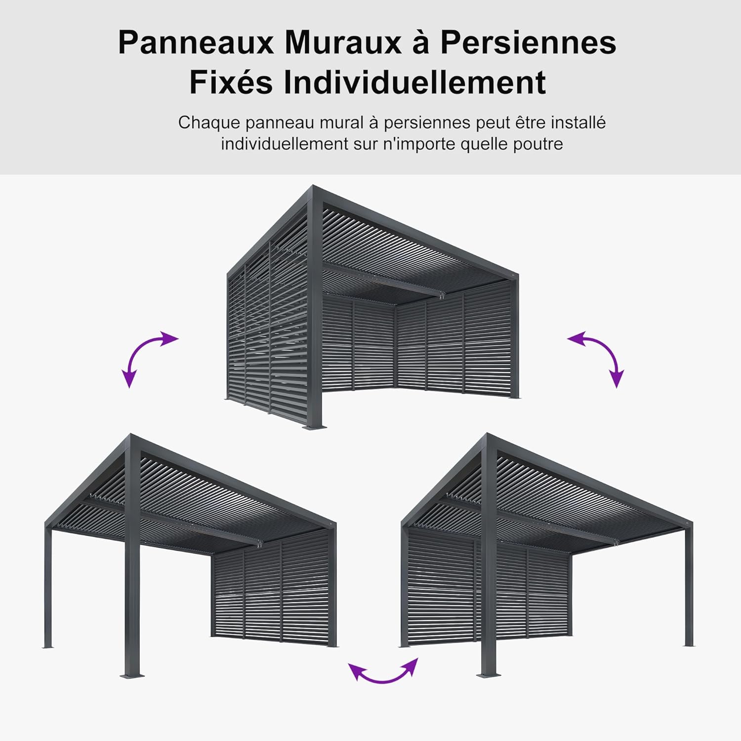 jardinite - Pergola bioclimatique 4,6x3,3 m, alu, persiennes fixes