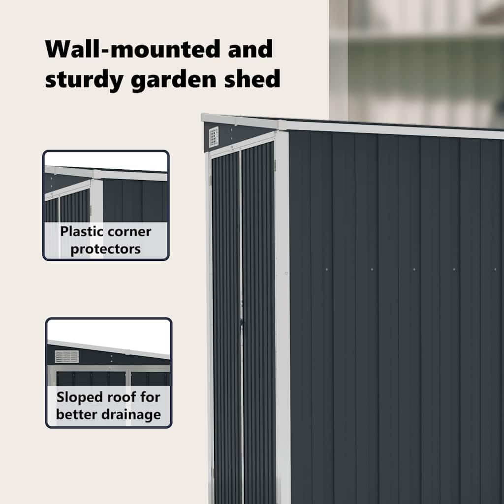 Abri de jardin mural anthracite 118x194x178 cm acier, 316223