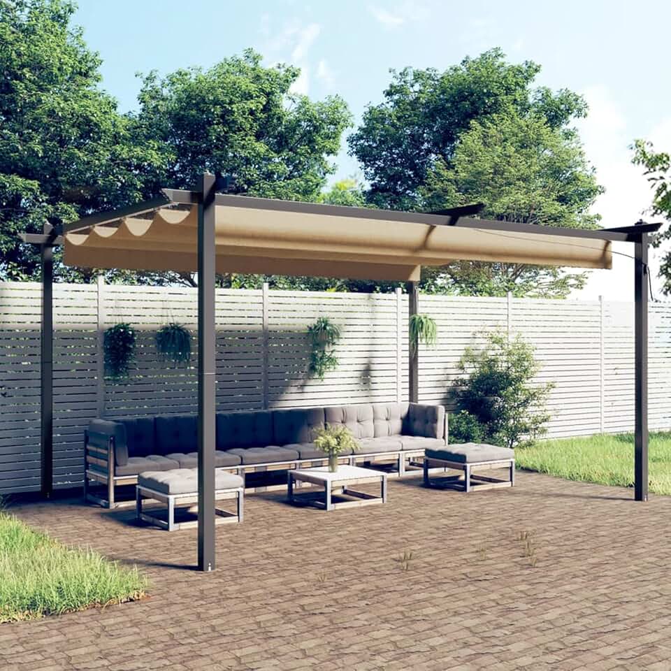 Tonnelle de jardin - toit extensible et étanche - 4x3m - coloris taupe