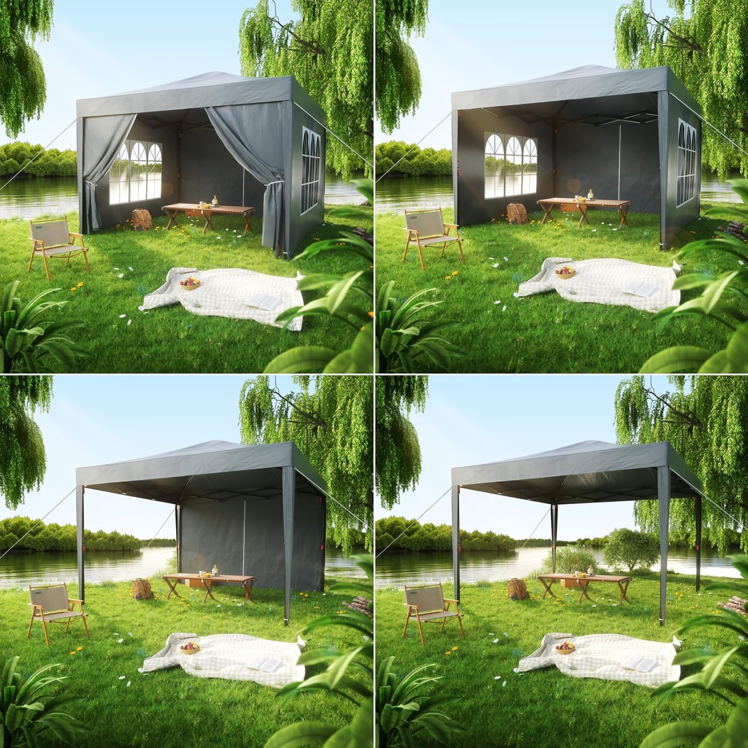 ISE - tonnelle pliante série jardin - 3x3m - rideaux, réglable, UV50+