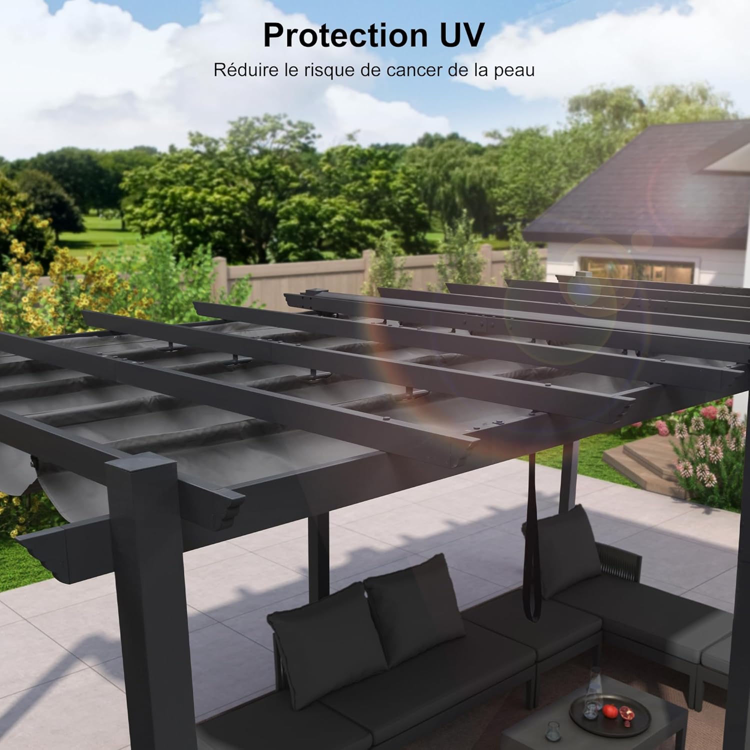 jardinite - pergola aluminium - 5,5x3 m - toit coulissant, tissu teint