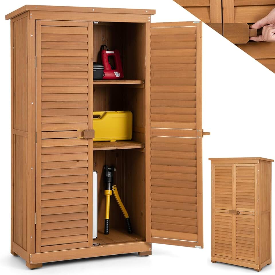 jardinite - armoire de jardin bois 82x42x160cm, 3 étagères, toit asphalte