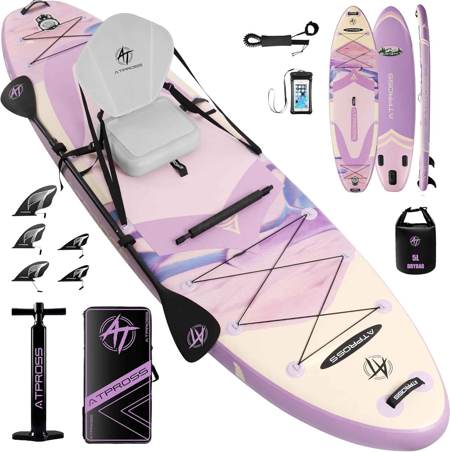 Planche de Paddle Gonflable Adulte avec Siège Kayak & Accessoires, 366x92cm Sup Extra Large & Stable, Charge 240kg, Kayak Gonflable 2 Places pour Yoga, Pêche et Surf