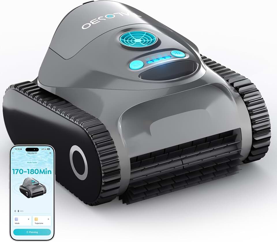 C1 - Robot piscine sans fil, fond et parois, 150m², 3 moteurs, applis, 170min - C1