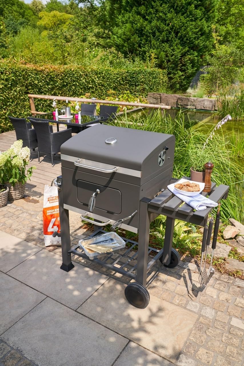 jardinite - Memphis - acier, grille, tablette pliable, roulettes, thermomètre, bac à cendres