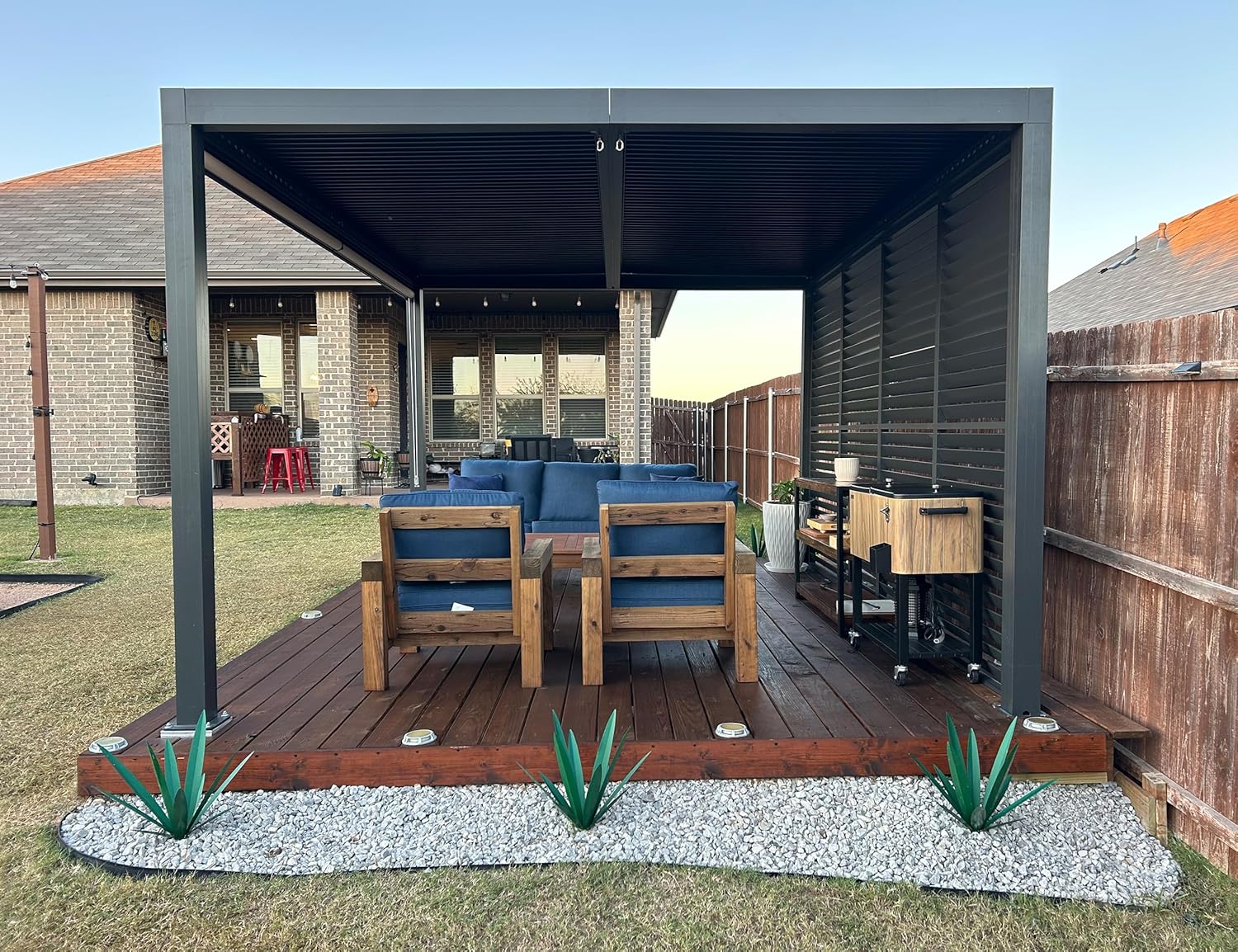 jardinite - Pergola bioclimatique 4,6x3,3 m, alu, persiennes fixes