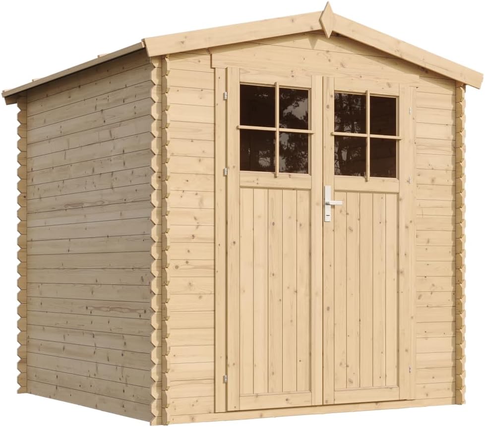 Abri de Jardin en Bois avec Sol TRAITÉ Porte verrouillable de Haute qualité - Stockage extérieur I216xL206xH218 cm/ 3.53 m2 - Toit imperméable, fenêtres jardinite M343F+M343G
