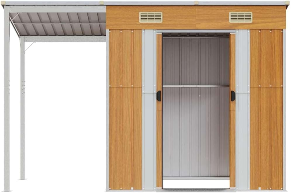 Abri de jardin marron clair - 277x107x181 cm - toit prolongé - 41,56 kg