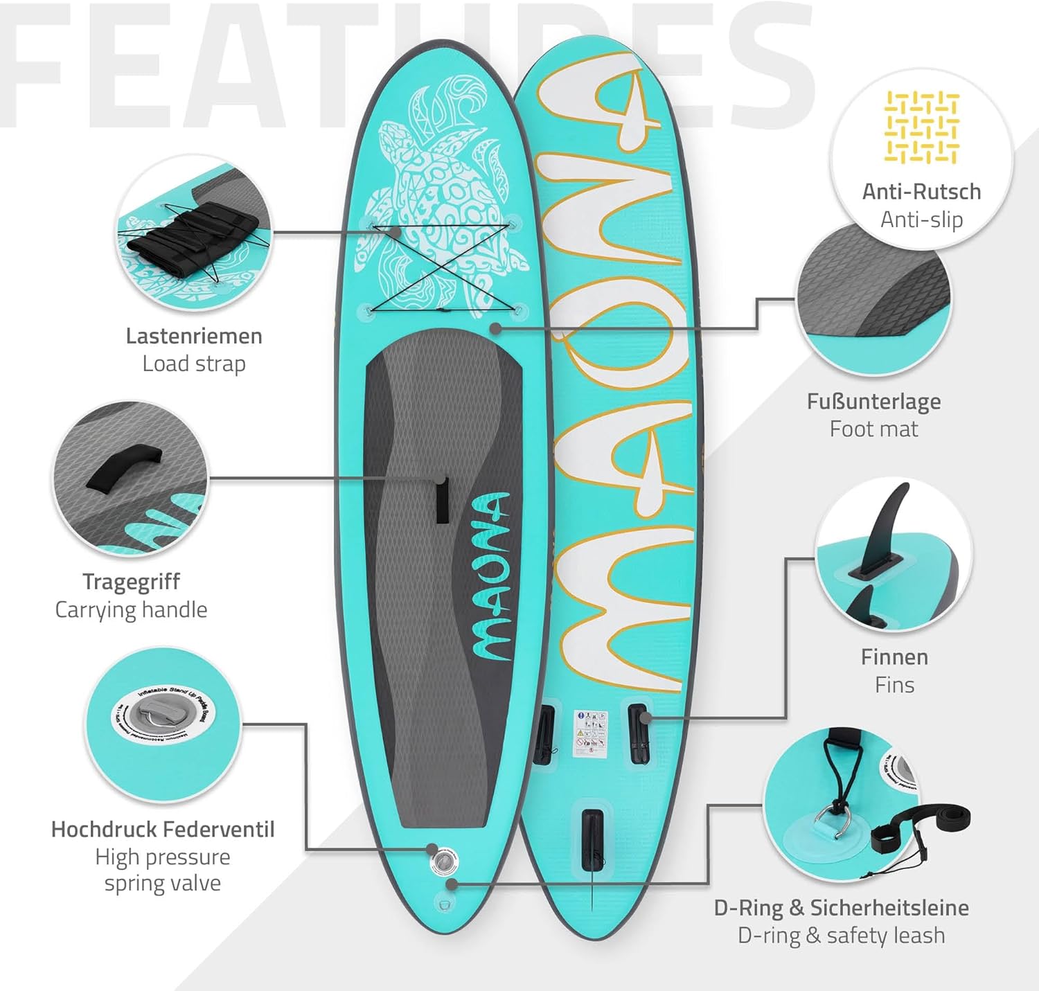 jardinite - Stand Up Paddle Gonflable - 305/308/320/380 cm - PVC 120/150 kg 10/15 cm