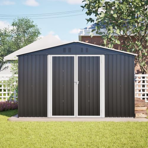 Abri de jardin en métal 300 x 252 x 191 cm Anthracite XXL avec toit à pignon, résistant aux intempéries et à la rouille, garage à vélo, armoire de jardin et stockage de poubelles