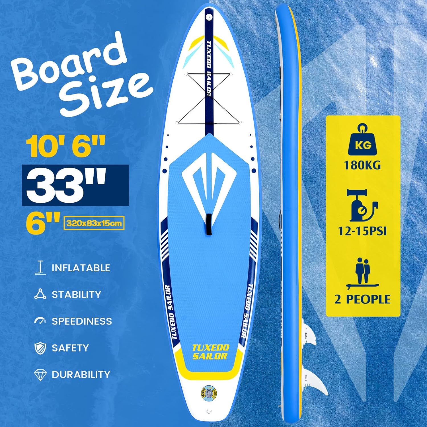Tuxedo - Sailor - planche 320x81x15cm - SUP gonflable avec accessoires complets