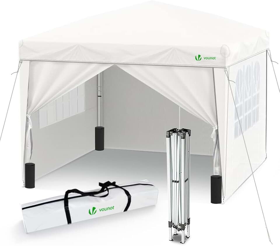 jardinite - tonnelle pliante 3x3m - 4 côtés, sacs sable, blanc