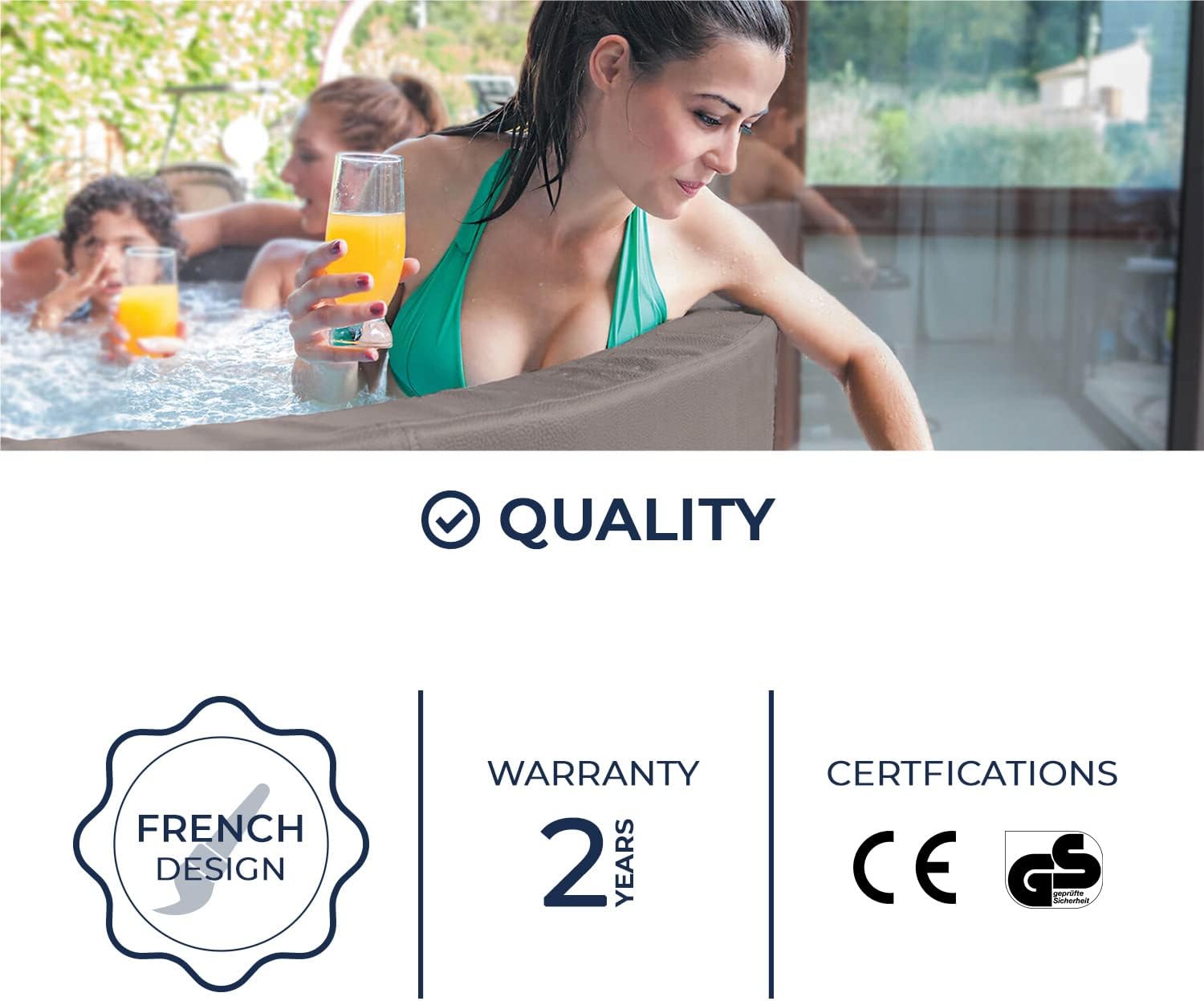 jardinite - Spa - Vita Premium - SP-VIP160C - Gonflable - 6 Places (4 Adultes + 2 Enfants) - Bache De Protection - Réchauffeur - 1100 L - Couverture Simili-Cuir Premium